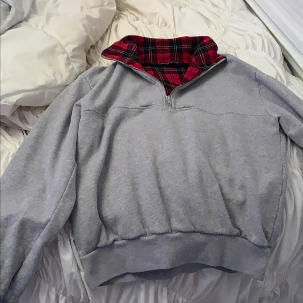 brandy melville red plaid zip up missy sweatshirt